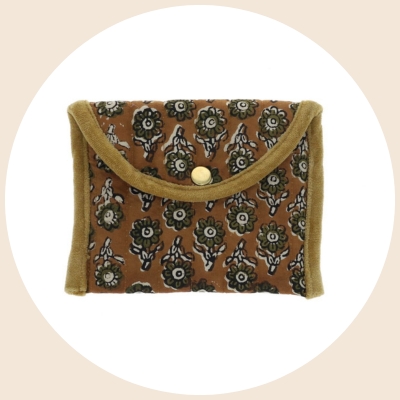 Pochette enveloppe kaki block print Delhi d'antan