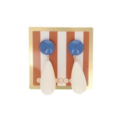boucles d'oreilles résine goutte bleu et écru