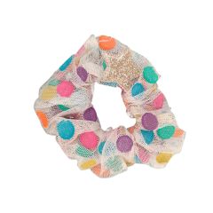 chouchou cheveux en tulle pois multicolores