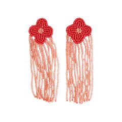 boucles d'oreilles fleur rouge et rose