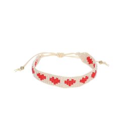 Bracelet en perles tissées coeurs rouges