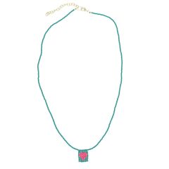 collier perles tissées vert et rose