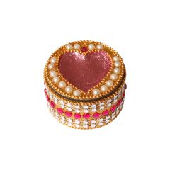 Boîte indienne ronde dorée et cœur rose