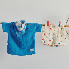 Tee-shirt bébé bleu en gaze de coton