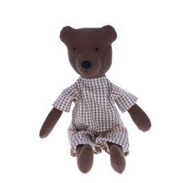 Peluche ours Marceau en combinaison vichy Frisette Le petit Souk