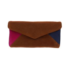 portefeuille cuir camel rose fuchsia et bleu