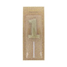 bougie d'anniversaire paillettes doré chiffre 1