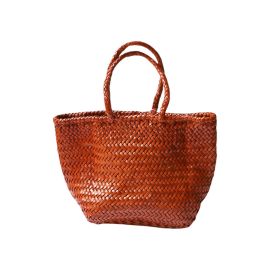 sac cabas en cuir marron tressé