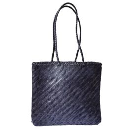 Sac cabas en cuir tressé bleu - Jaya