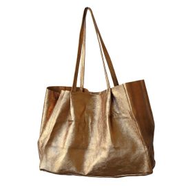 grand sac cabas en cuir irisé bronze