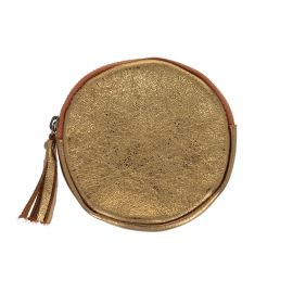 porte-monnaie rond en cuir irisé bronze