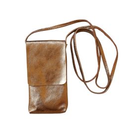 pochette de téléphone en cuir irisé bronze 