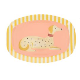 Plateau en mélamine rose et jaune rayé - Olympe