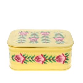 Boîte métallique jaune à fleurs