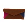 Portefeuille cuir camel fuchsia et bleu