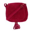 Sac à rabat cuir fuchsia à pompons