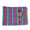 Trousse plate rayée broderie perruche