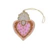 Suspension de Noël broderie cœur ex-voto rose