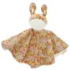 Doudou plat lapin fleuri jaune et rose