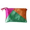 Pochette tricolore cuir fuchsia orange et verte