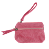Porte-monnaie cuir double zip rose framboise