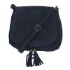 Sac à rabat daim bleu foncé à pompons