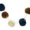 Guirlande pompons bleu brun écru