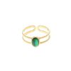 Bague dorée 2 rangs pierre Malachite
