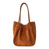 Sac cabas à fronces en cuir nubuck camel