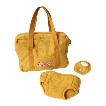 Set à langer pour poupée jaune à fleurs