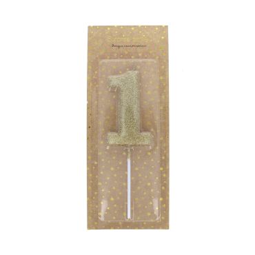 bougie d'anniversaire paillettes doré chiffre 1