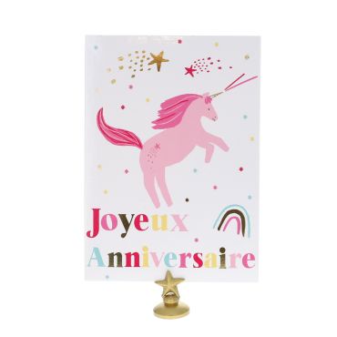 Carte joyeux anniversaire licorne histoires féeriques