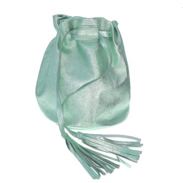 sac bourse en cuir métallisé vert menthe