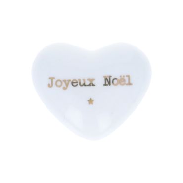 Cœur en céramique blanc et doré "Joyeux Noël"