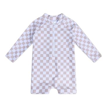 combinaison anti-uv à damier beige marron