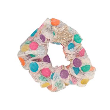 chouchou cheveux en tulle pois multicolores