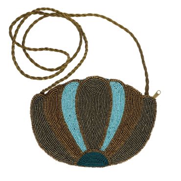 sac à mains en perles bronze et bleu