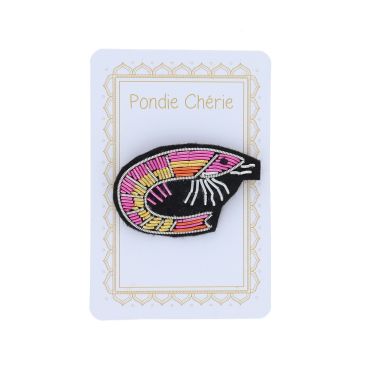 broche femme brodée crevette