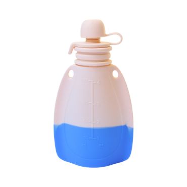 gourde réutilisable souple écrue et bleue