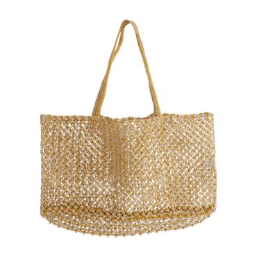 Sac tote bag en crochet beige et jaune