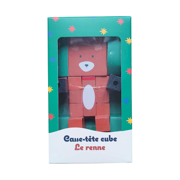Casse-tête cube en bois renne de noël