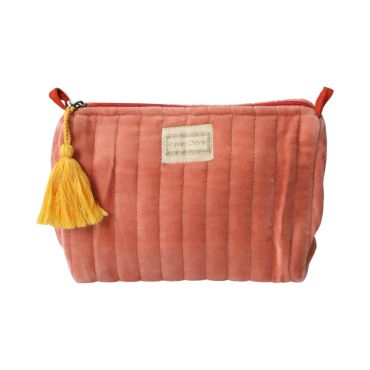 trousse en velours rose peche