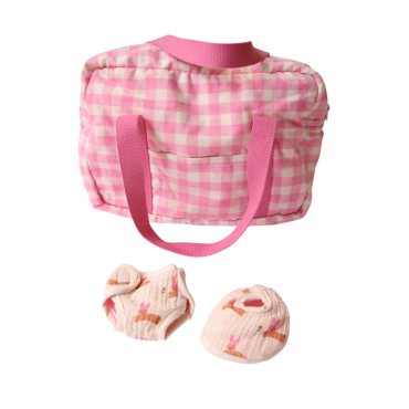 set a langer poupée vichy rose