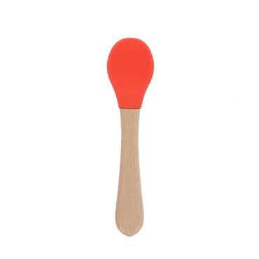 Cuillère bébé en silicone et bois rouge Petit déj
