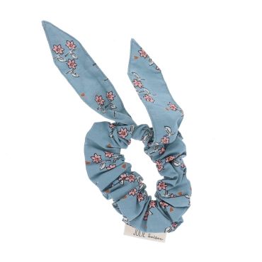 chouchou cheveux fleuri bleu cadeau enfant