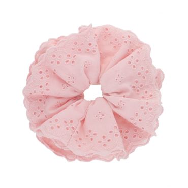 chouchou broderie anglaise rose clair