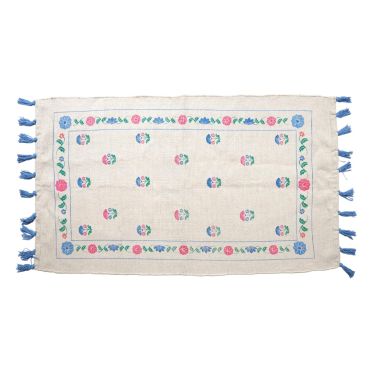 tapis indien fleurs bleu et rose