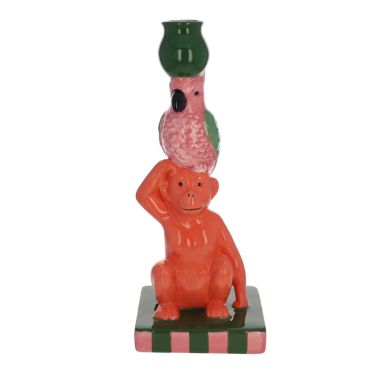 Bougeoir singe perroquet rose Paraty