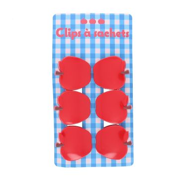 Lot de 6 clips à sachets rouges Pomme - Vichy chéri
