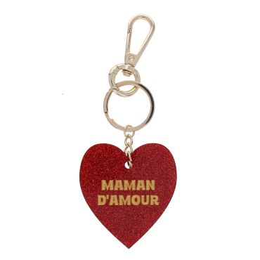Porte-clés en résine coeur rouge maman d'amour
